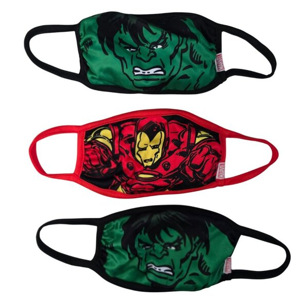 Iron Man and Hulk Face Mask 3 Pack Cloth Reusable Washable Marvel Comics NEW - Picture 1 of 8
